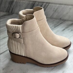Soda Beige Ankle Boots with Knit Detail NWOT